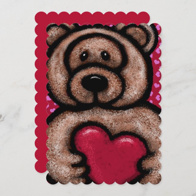 Tarjeta Festiva Fuzzy Teddy Bear Valentine (Anverso / Reverso)