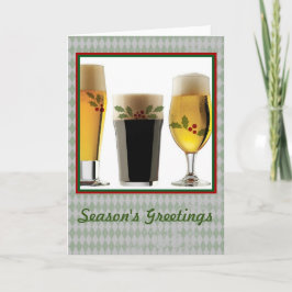 Tarjeta Festiva Gafas de Cerveza y saludos Holly Seasons