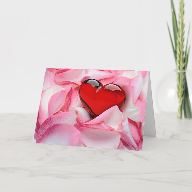 Tarjeta Festiva Gafas de Rosa del corazón de vidrio rojo (Anverso)