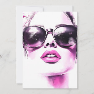 Tarjeta Festiva Gafas de sol de mujer de moda acuarela rosa chic