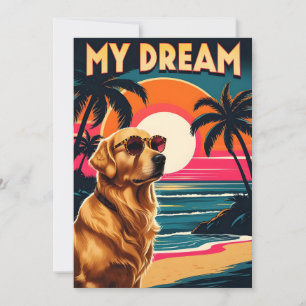 Tarjeta Festiva Gafas de sol para perros retro Playa de la puesta 