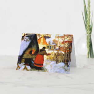 Tarjeta Festiva Gagnon - Calentando el horno, la escena del invier