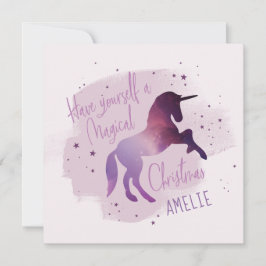 Tarjeta Festiva Galaxia Navidades mágicos unicornio