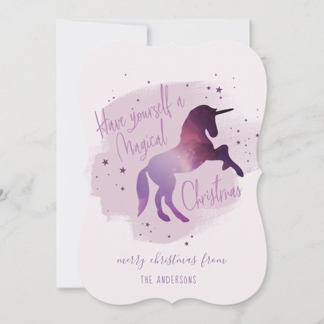 Tarjeta Festiva Galaxia Navidades mágicos unicornio (Anverso)
