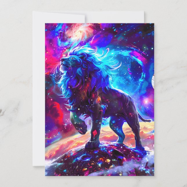 Tarjeta Festiva Galaxy Lion Blue (Anverso)