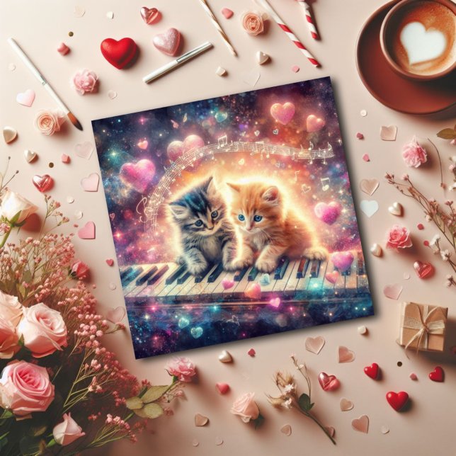 Tarjeta Festiva Galaxy Pastel Hearts Music Kittens Valentines (Subido por el creador)