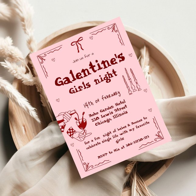 Tarjeta Festiva Galentine Hand dibujó a Fiesta de noche de Chicas  (Subido por el creador)