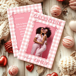 Tarjeta Festiva Galentine’s Day Bestie Pink Gingham Photo