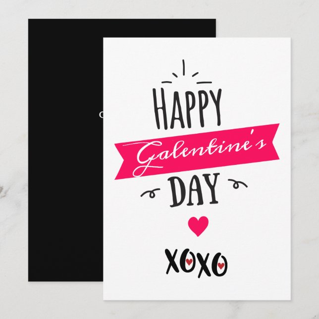 Tarjeta Festiva Galentine X ❤ X | Feliz Día de Galentina + Rosa (Anverso / Reverso)