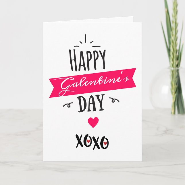 Tarjeta Festiva Galentine X ❤ X | Feliz Día de Galentina + Rosa (Anverso)