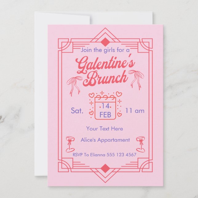 Tarjeta Festiva Galentine's Day Brunch Girls  Party Invitation (Anverso)