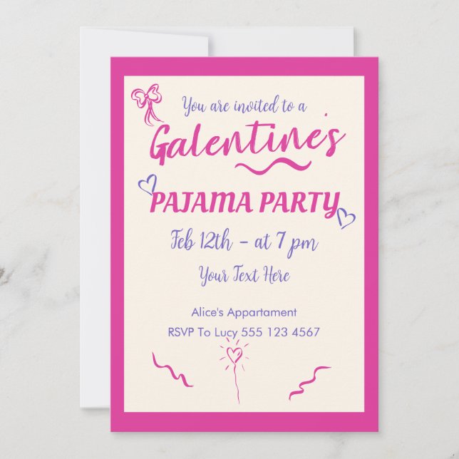 Tarjeta Festiva Galentine's Day Girls Pajama Party Invitation (Anverso)