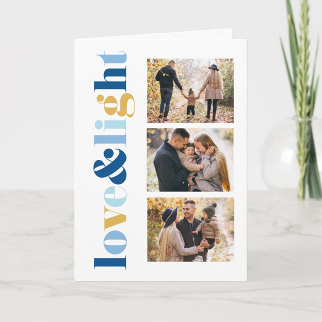 Tarjeta Festiva Galería de 3 fotos de "Amor y luz" Hanukkah (Anverso)