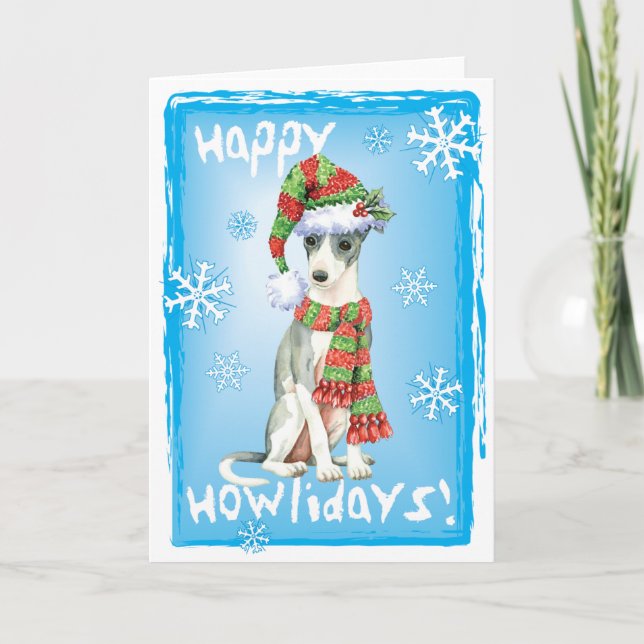 Tarjeta Festiva Galgo italiano feliz de Howlidays (Anverso)
