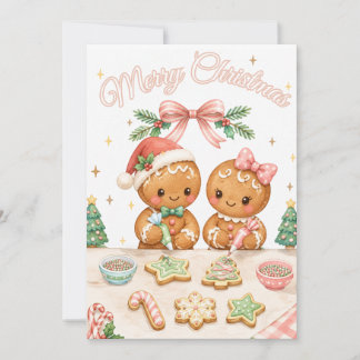 Tarjeta Festiva Galleta de pareja de pan de jengibre navideño lind
