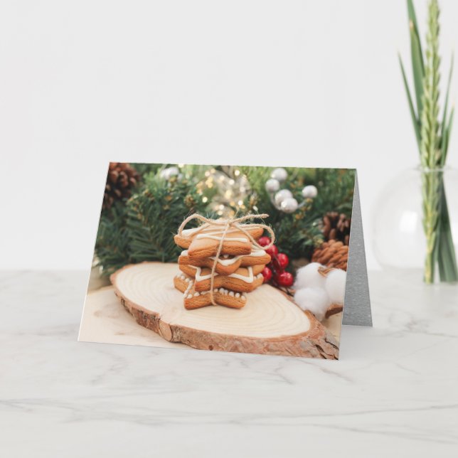 Tarjeta Festiva Galletas de Navidad, Atadas con Cordel, Árbol de N (Anverso)
