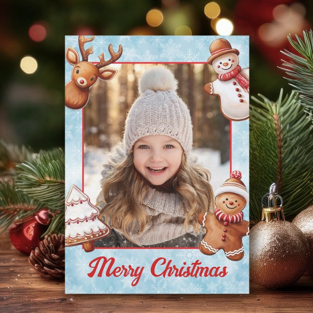 Tarjeta Festiva Galletas de pan de jengibre fotograma fondo azul (Subido por el creador)