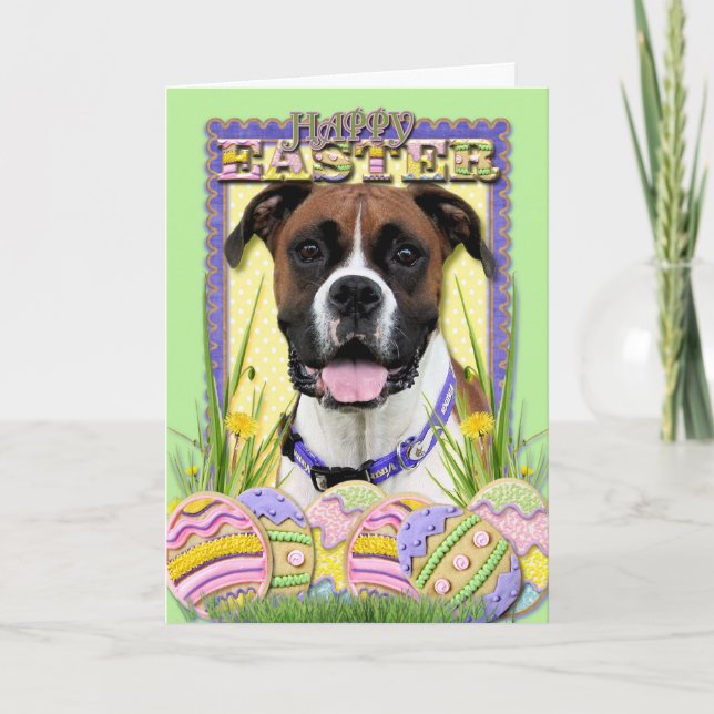 Tarjeta Festiva Galletas del huevo de Pascua - boxeador (Anverso)