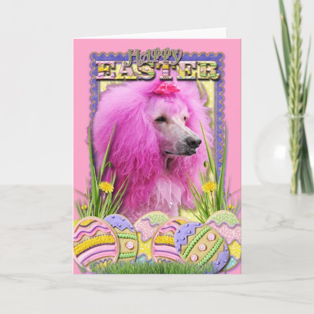 Tarjeta Festiva Galletas del huevo de Pascua - caniche - rosa (Anverso)