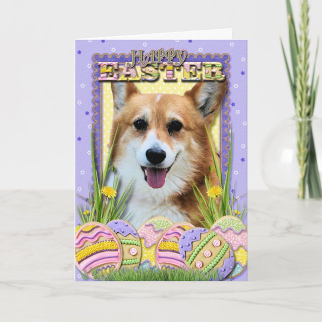 Tarjeta Festiva Galletas del huevo de Pascua - Corgi (Anverso)