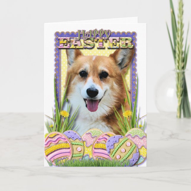 Tarjeta Festiva Galletas del huevo de Pascua - Corgi (Anverso)