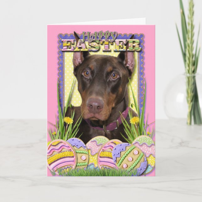Tarjeta Festiva Galletas del huevo de Pascua - Doberman (Anverso)