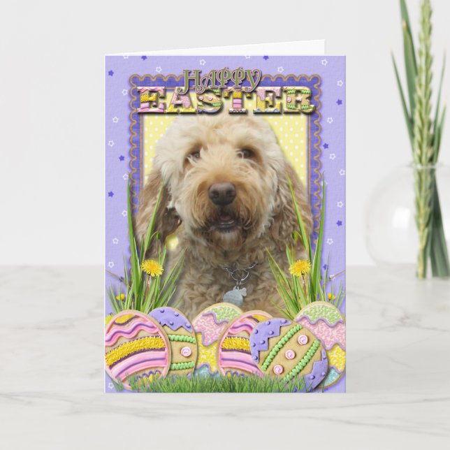 Tarjeta Festiva Galletas del huevo de Pascua - GoldenDoodle (Anverso)