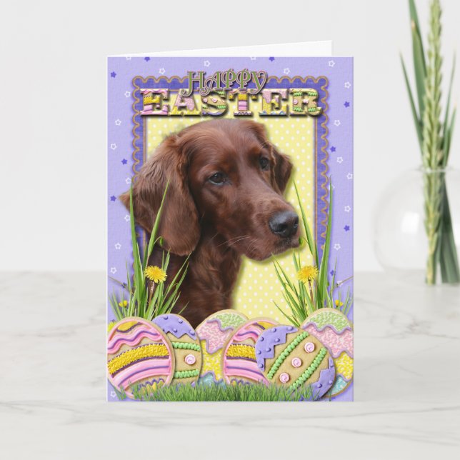 Tarjeta Festiva Galletas del huevo de Pascua - Irish Setter (Anverso)