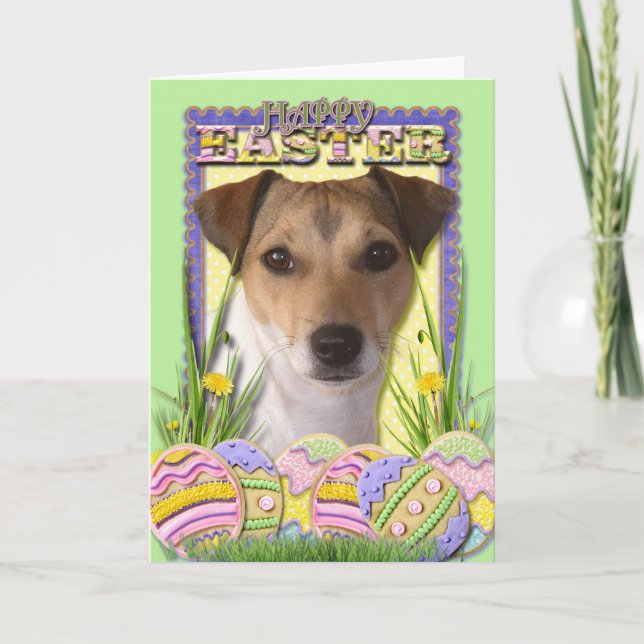 Tarjeta Festiva Galletas del huevo de Pascua - Jack Russell (Anverso)