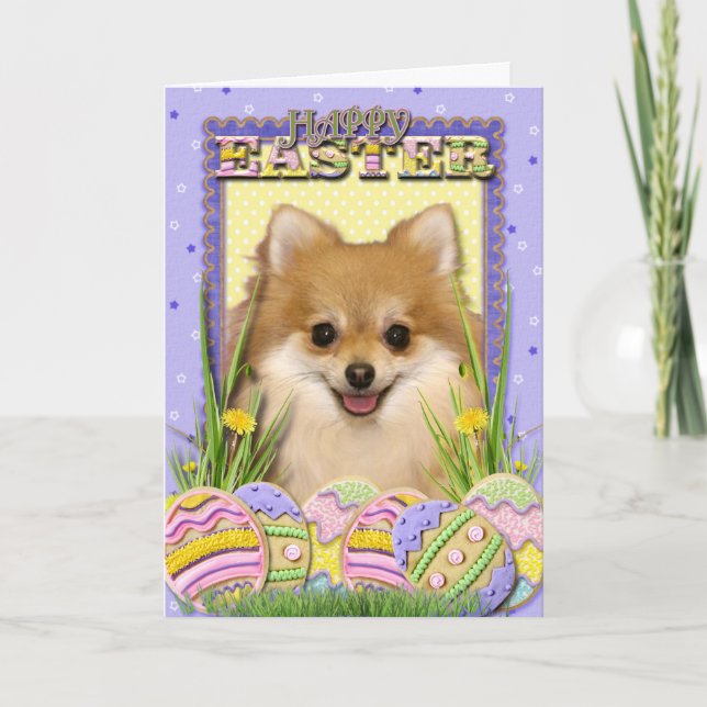 Tarjeta Festiva Galletas del huevo de Pascua - Pomeranian (Anverso)