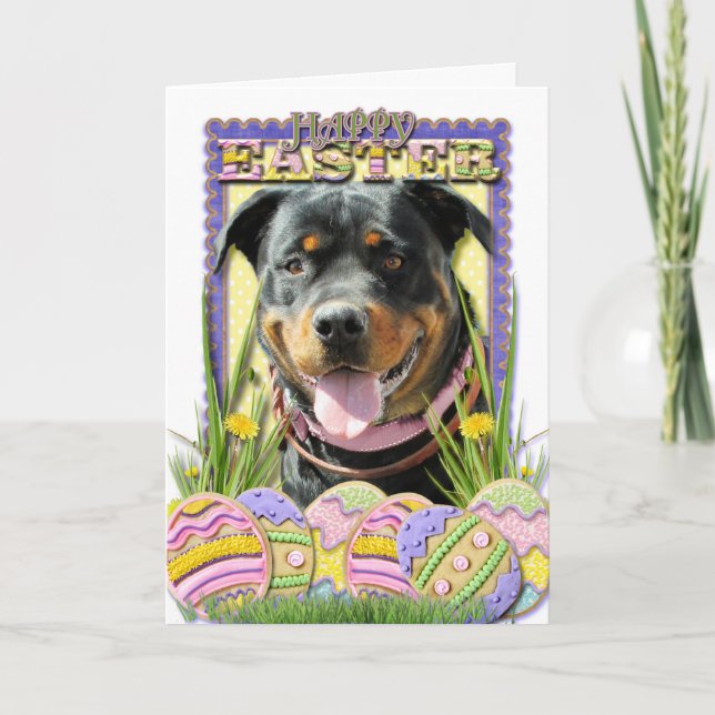 Tarjeta Festiva Galletas del huevo de Pascua - Rottweiler (Anverso)