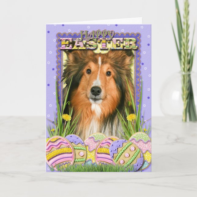Tarjeta Festiva Galletas del huevo de Pascua - Sheltie (Anverso)