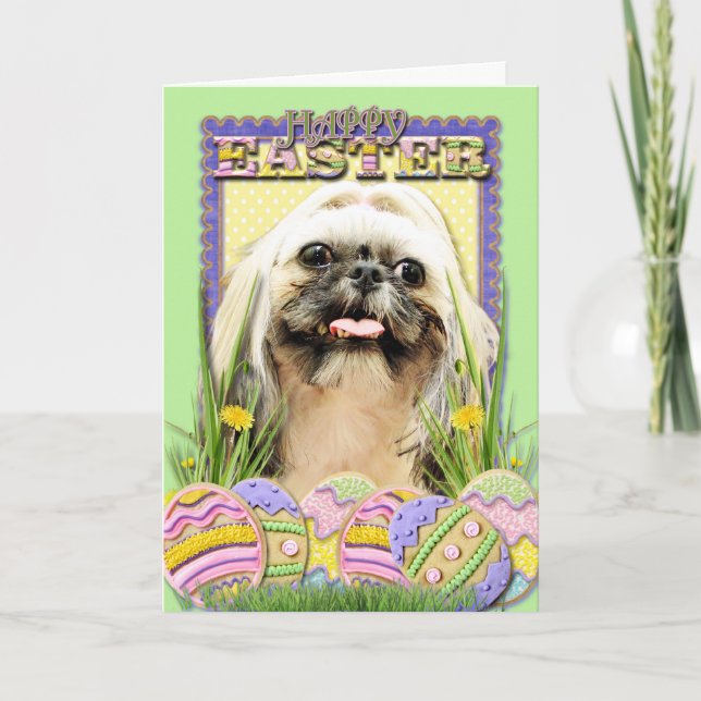 Tarjeta Festiva Galletas del huevo de Pascua - Shih Tzu - ópalo (Anverso)