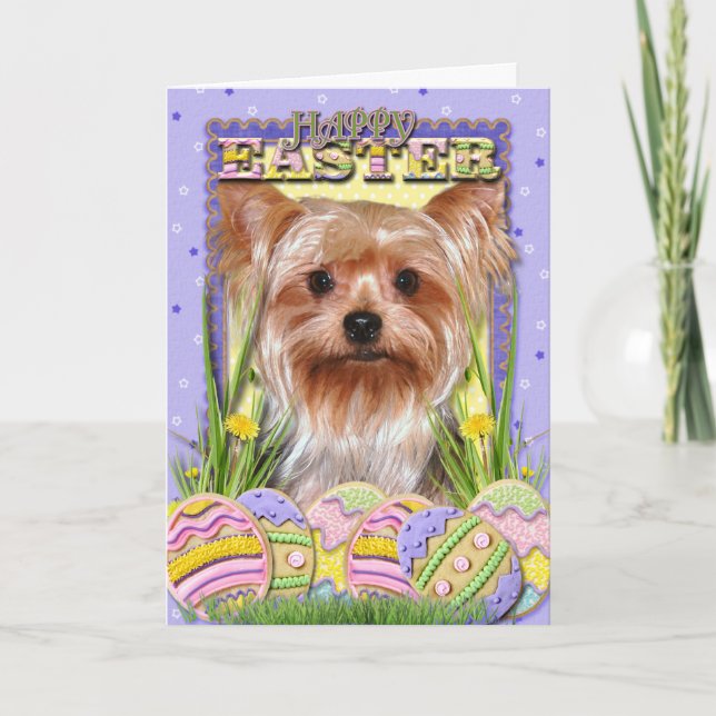 Tarjeta Festiva Galletas del huevo de Pascua - Yorkshire Terrier (Anverso)