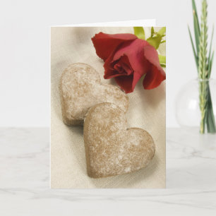 Tarjeta Festiva Galletas en forma de corazón y una rosa roja ... t