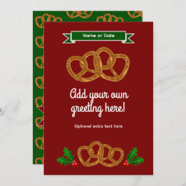 Tarjeta Festiva Galletas Pretzel Navideñas en Rojo y Verde - texto