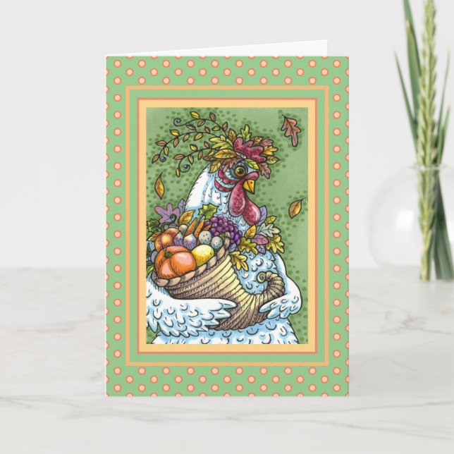 TARJETA FESTIVA GALLINA DE LA CORNUCOPIA, POLLO DE ACCIÓN DE GRACI (Anverso)