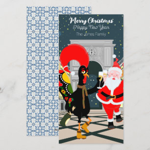 Tarjeta Festiva Gallo portugués y tostada de Santa al Año Nuevo
