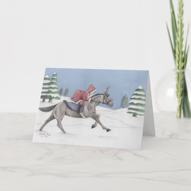 Tarjeta Festiva Galloping Santa (Anverso)