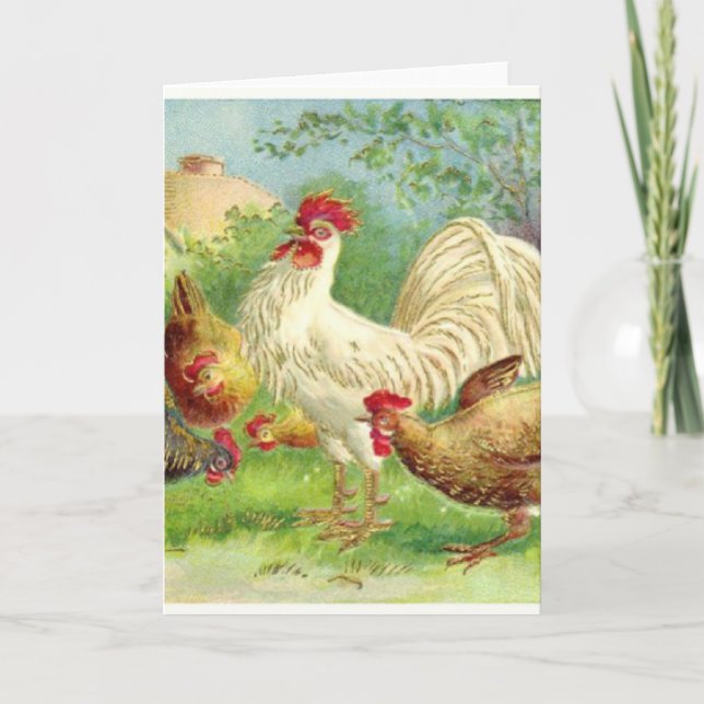 Tarjeta Festiva Gallos de época y pollos (Anverso)