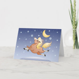 Tarjeta Festiva Galope de medianoche de la nieve debajo de la luna