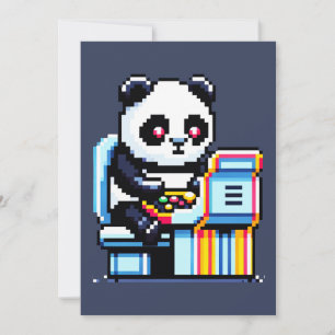 Tarjeta Festiva Gamer Panda - Diseño de arcada de arte de píxeles