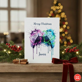 Tarjeta Festiva Gamer Xmas Card With Controller Custom Design