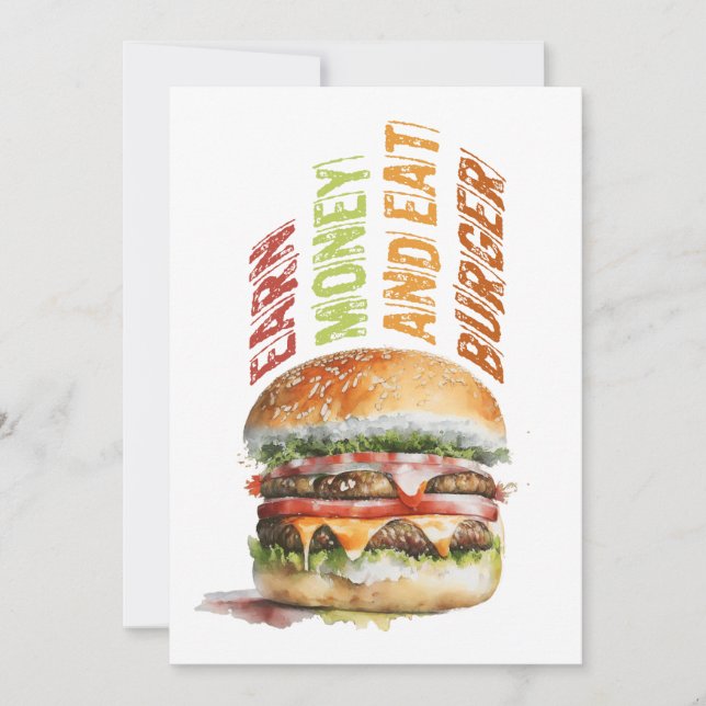 Tarjeta Festiva Ganar Dinero Y Comer Hamburguesa, Humorístico Dise (Anverso)