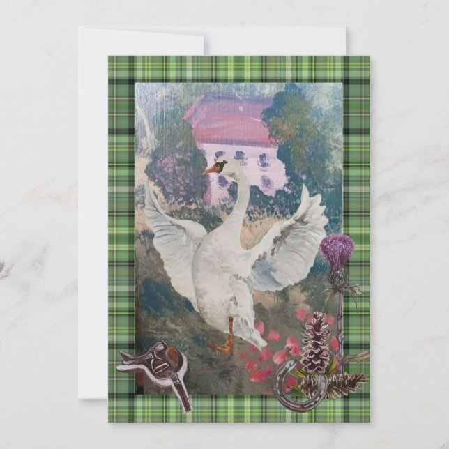 Tarjeta Festiva ganso en la granja, o cisne en la granja (Anverso)