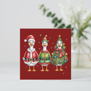 Tarjeta Festiva Ganso Navideño Antiguo Santa Pato Ganso Tonto