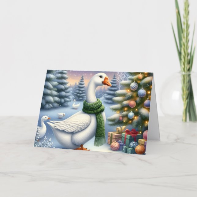 Tarjeta Festiva Gansos Navideños Lindos (Anverso)