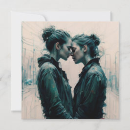 Tarjeta Festiva Garabatos de pareja lésbica cinematográfica