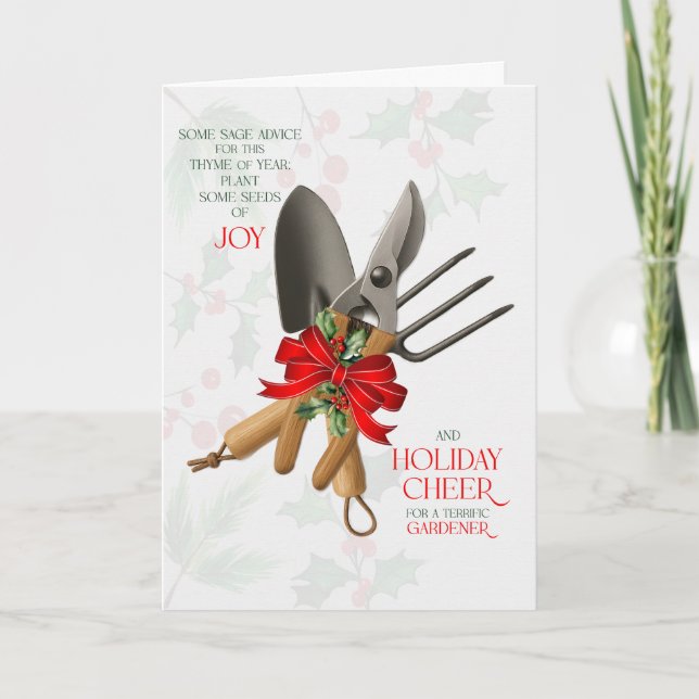 Tarjeta Festiva Gardener Sage Advice for Joy and Cheer (Anverso)