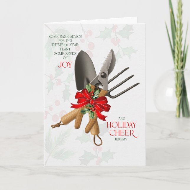 Tarjeta Festiva Gardener Sage Advice for Joy and Cheer with Name (Anverso)